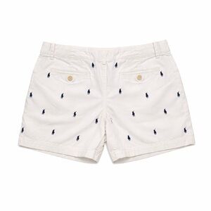 Ralph Lauren Women's White Shorts with Navy Embroidery